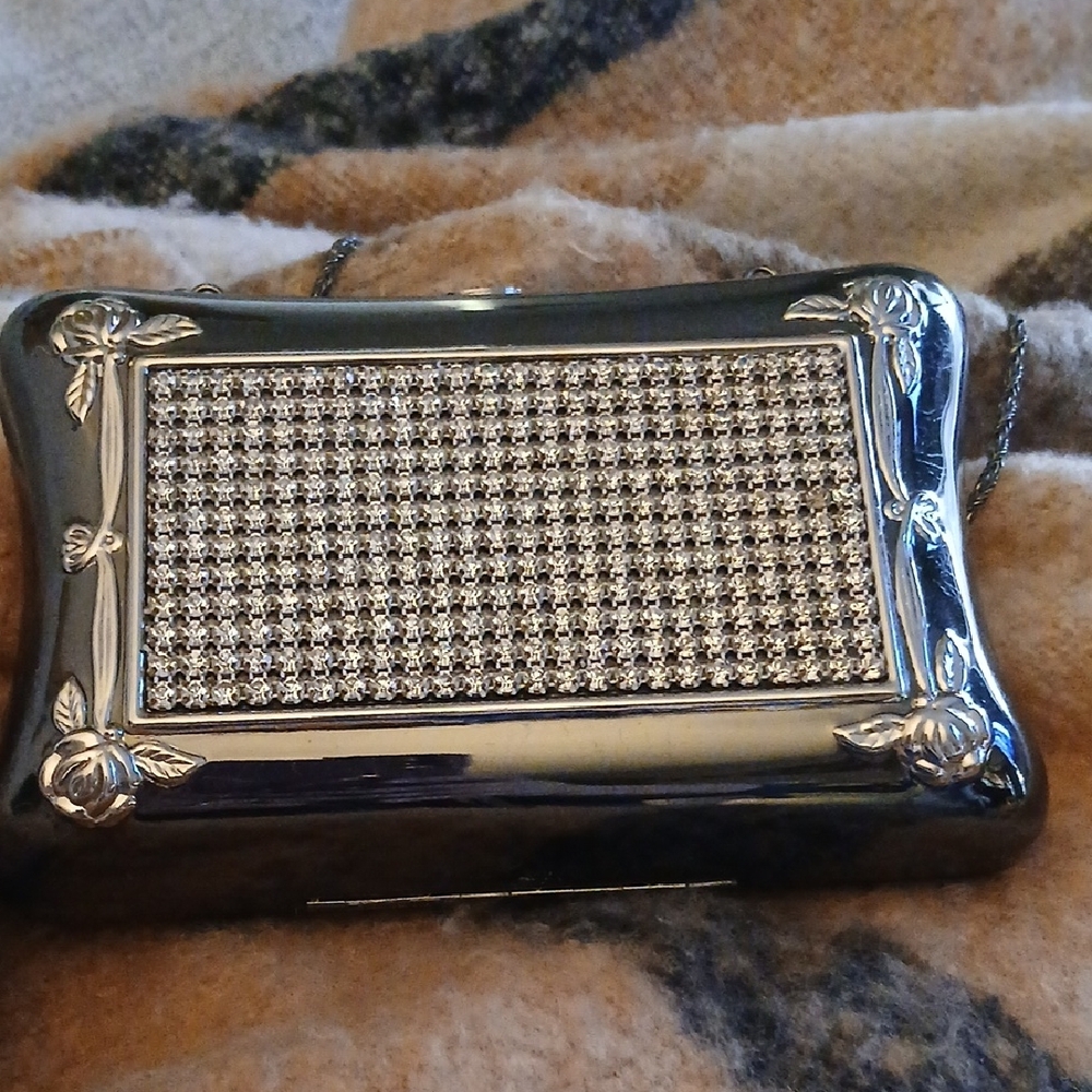 Gunmetal Rhinestone Hardside Clutch
